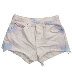 Levi's Jean Shorts Women's 28 White Tie Dye 501 Original Fit Raw Hem Festival